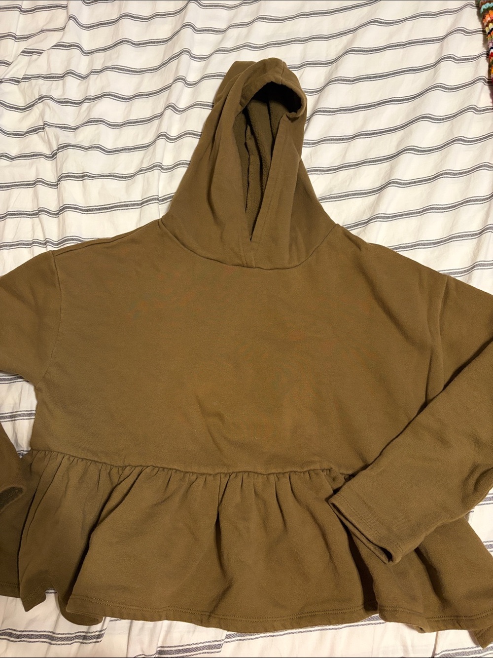 Brown Peplum Hoodie - Soft Casual Pullover